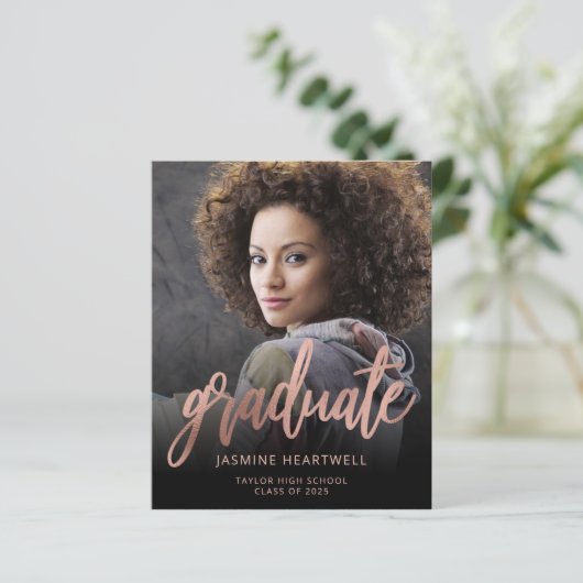 Budget Roos Gold Photo Afstuderen Aankondiging (Staand voorkant)