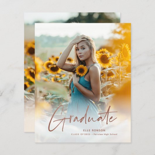 Budget Roos Gold Photo Graduparty Uitnodiging (Voorkant / Achterkant)