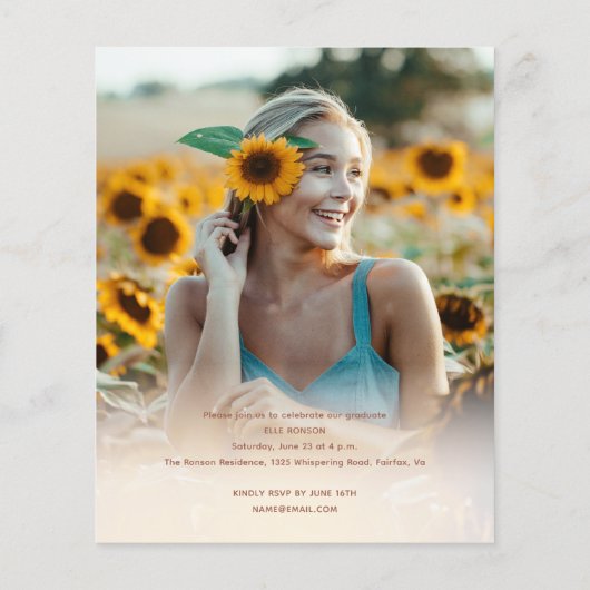 Budget Roos Gold Photo Graduparty Uitnodiging (Achterkant)