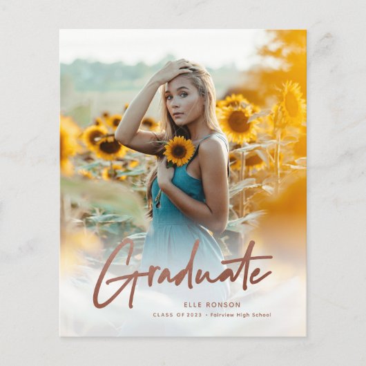 Budget Roos Gold Photo Graduparty Uitnodiging (Voorkant)