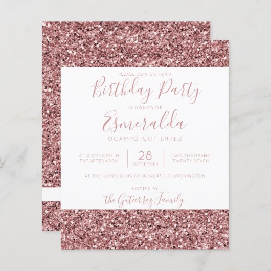 BUDGET Roos Gold Pink Glitter Birthday (Voorkant / Achterkant)