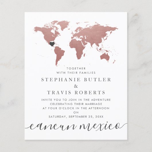 Budget Roos Gold Pink Map Destination Wedding (Voorkant)