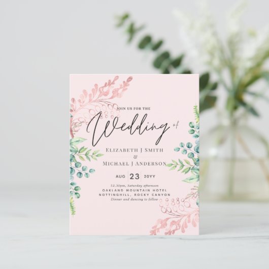 BUDGET Roos Gold Sage Eucalyptus Greenery nodigt u (Staand voorkant)