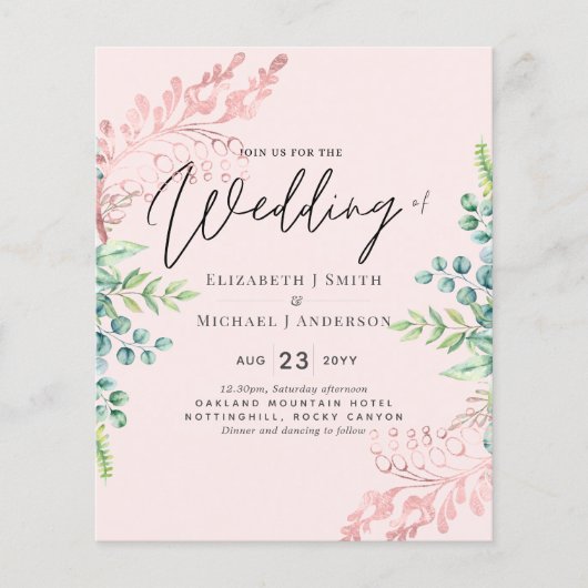 BUDGET Roos Gold Sage Eucalyptus Greenery nodigt u (Voorkant)