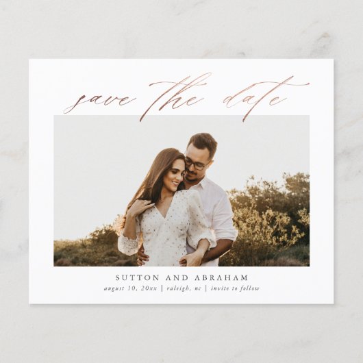 Budget Roos Gold Script Photo Save the Date (Voorkant)