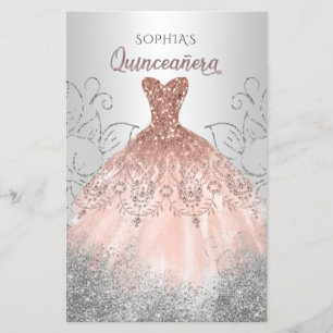 Budget Roos Gold Sparkle Dress Quinceañera nodigt 