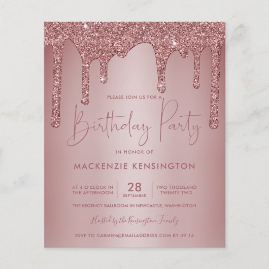 BUDGET Roos Gold Sparkle Glitter Drift Birthday (Voorkant)