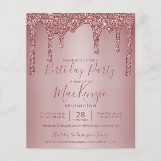 BUDGET Roos Gold Sparkle Glitter Drift Birthday (Voorkant)