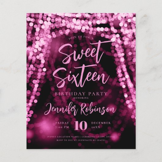 Budget Roos Gold String Lights Sweet 16 Invite Flyer (Voorkant)