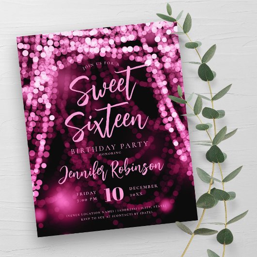 Budget Roos Gold String Lights Sweet 16 Invite Flyer