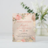 Budget roos Gold Sweet Sixteen foto Uitnodiging (Staand voorkant)