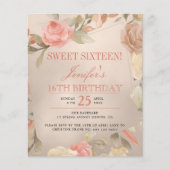 Budget roos Gold Sweet Sixteen foto Uitnodiging (Voorkant)