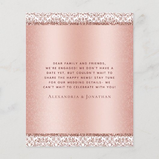 Budget Roos Gold Verloving Foto aankondiging (Achterkant)