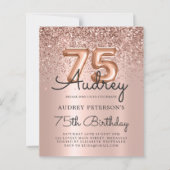 Budget Roos Gouden Ballon 75e Verjaardagsuitnodigi (Voorkant)