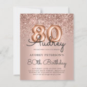 Budget Roos Gouden Ballon 80e Verjaardagsuitnodigi (Voorkant)