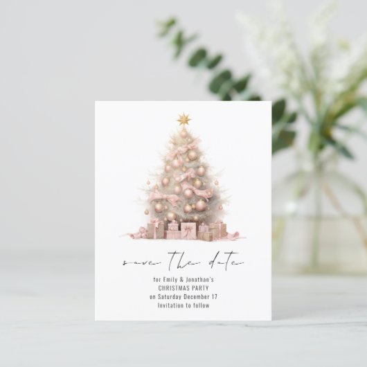 Budget Roos Gouden Kerstboom Save the Date (Staand voorkant)