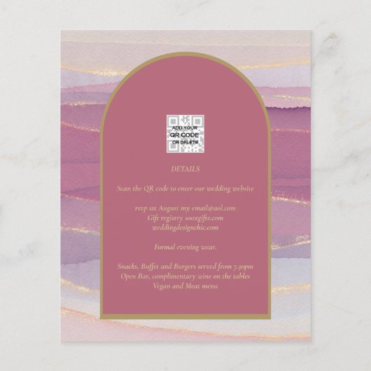 BUDGET Roos Pink Gold Arch Marble Wedding INVITE Flyer (Achterkant)