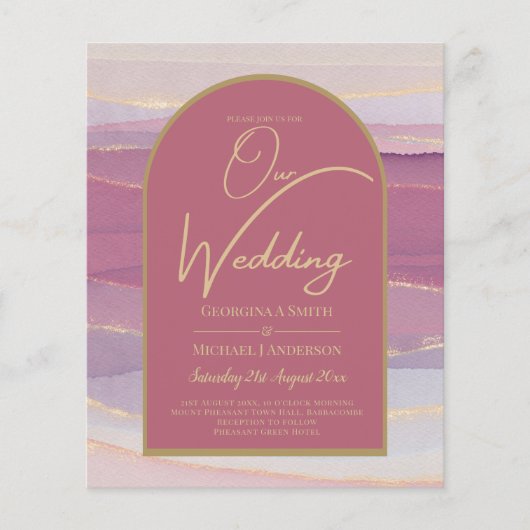 BUDGET Roos Pink Gold Arch Marble Wedding INVITE Flyer (Voorkant)