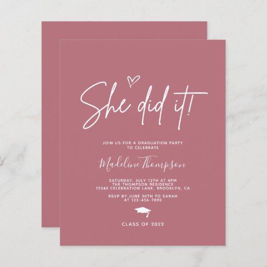 Budget Roos Roze Heart Ze deed het Afstuderen (Voorkant / Achterkant)