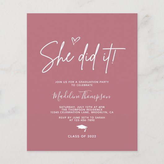 Budget Roos Roze Heart Ze deed het Afstuderen (Voorkant)