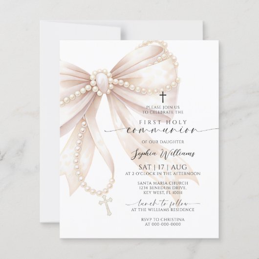 Budget Rosary Bow First Holy Communion Invitation (Voorkant)