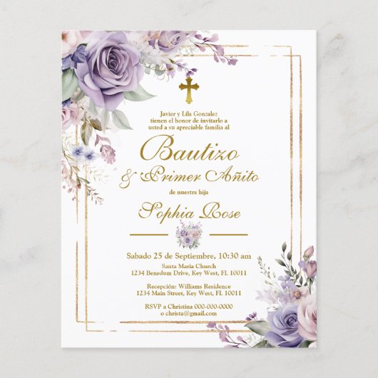 Budget Rosas para Bautizo & Primer Añito Uitnodige (Voorkant)