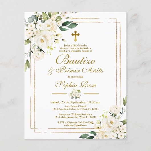 Budget Rosas para Bautizo & Primer Añito Uitnodige (Voorkant)