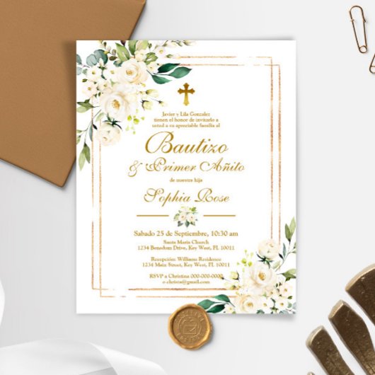 Budget Rosas para Bautizo & Primer Añito Uitnodige