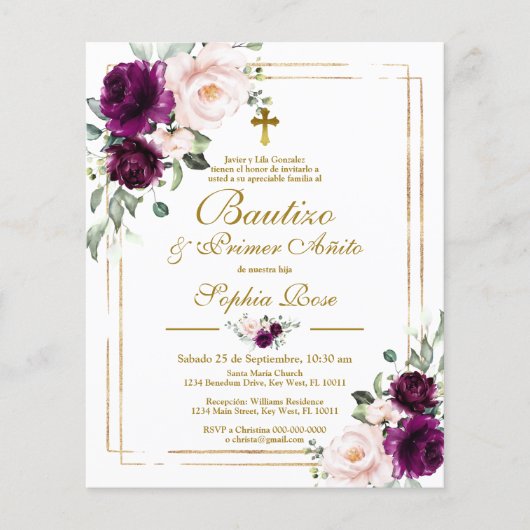 Budget Rosas para Bautizo & Primer Añito Uitnodige (Voorkant)