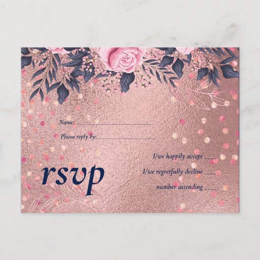 BUDGET Rosegold Blue WEDDING Girly Glam Uitnodiging Briefkaart (Voorkant)