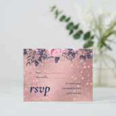 BUDGET Rosegold Blue WEDDING Girly Glam Uitnodiging Briefkaart (Staand voorkant)