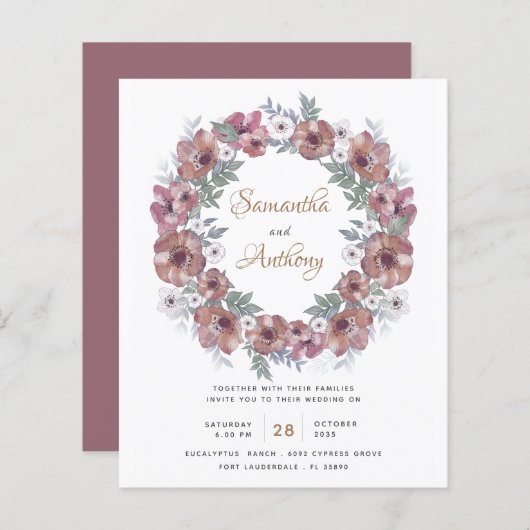Budget Roustic Floral Terracotta Wedding Uitnodigi (Voorkant / Achterkant)