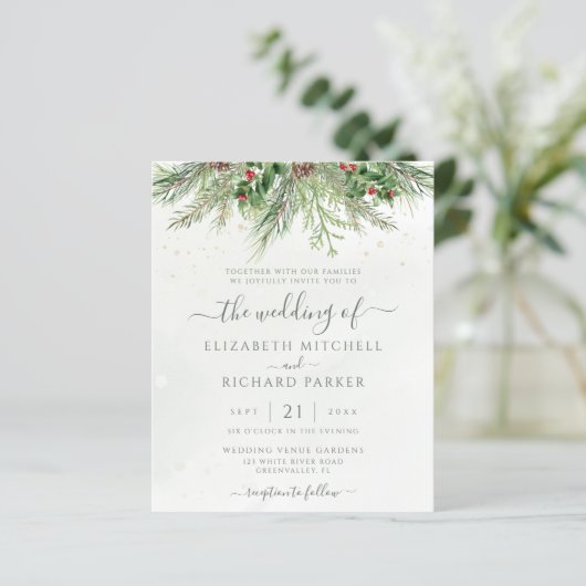 Budget Roustic Winter Greenery Wedding Invitation (Staand voorkant)