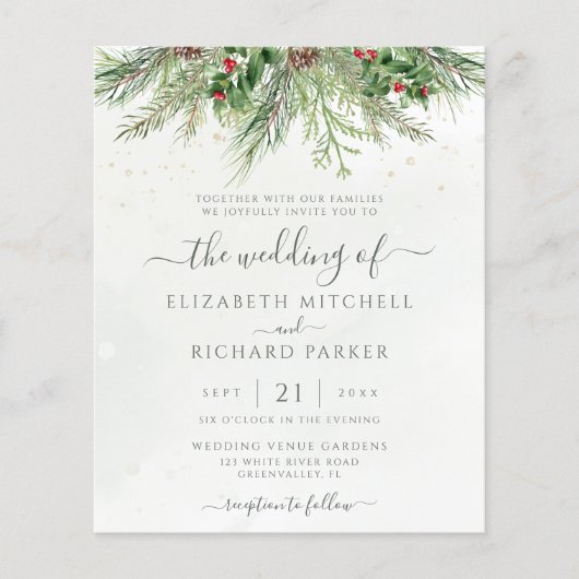 Budget Roustic Winter Greenery Wedding Invitation (Voorkant)
