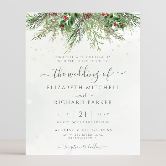 Budget Roustic Winter Greenery Wedding Invitation