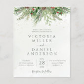 Budget Roustic Winter Greenery Wedding Invitation (Voorkant)