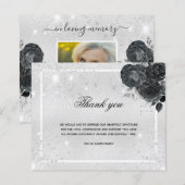 Budget rouwkaart zilver zwart foto bedankt (Voorkant / Achterkant)