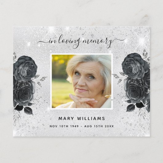 Budget rouwkaart zilver zwart foto bedankt (Achterkant)