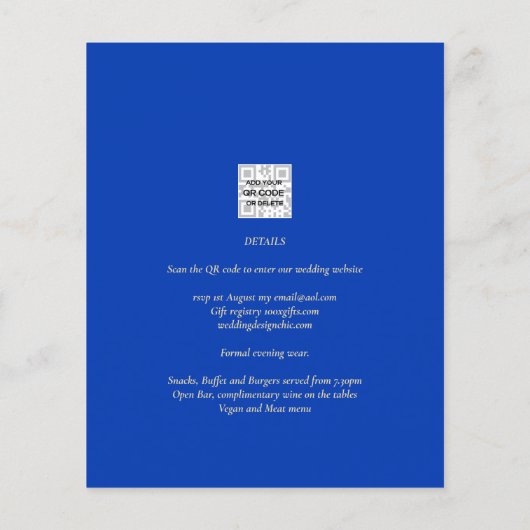 Budget Royal Blauw Monochroom Trouw UITNODIGING Flyer (Achterkant)