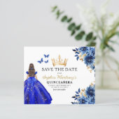 Budget Royal Blauw Save the Date Quinceanera (Staand voorkant)