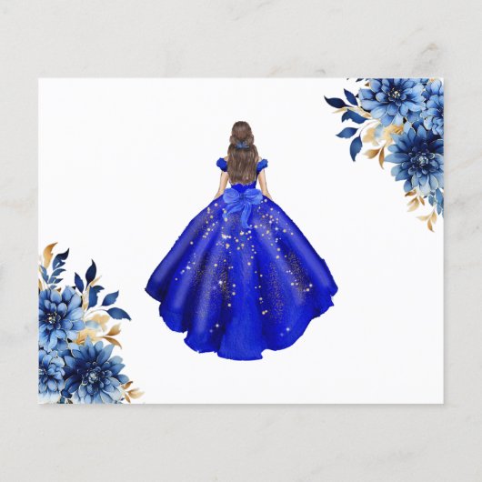 Budget Royal Blauw Save the Date Quinceanera (Achterkant)
