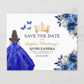 Budget Royal Blauw Save the Date Quinceanera (Voorkant)