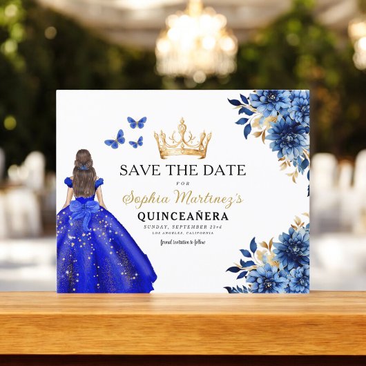 Budget Royal Blauw Save the Date Quinceanera