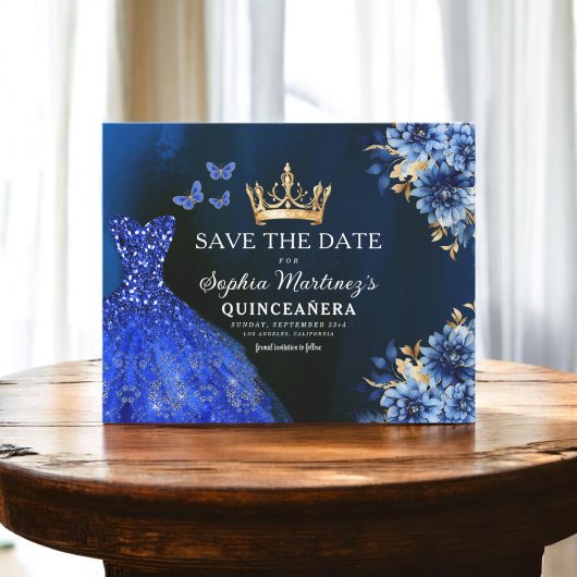 Budget Royal Blauw Save the Date Quinceanera Flyer