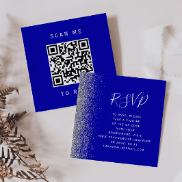 Budget Royal Blauw Zilveren Bruiloft QR Code RSVP Informatiekaartje
