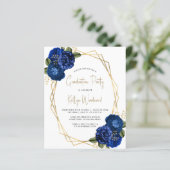 Budget Royal Blue Bloemen Afstudeerfeest Uitnodige (Staand voorkant)