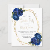 Budget Royal Blue Bloemen Afstudeerfeest Uitnodige (Voorkant)