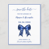 Budget royal blue bow bruiloft Save the Date (Voorkant)