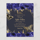 Budget Royal Blue Butterfly Sweet 16 Uitnodiging (Voorkant)