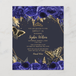 Budget Royal Blue Butterfly Sweet 16 Uitnodiging